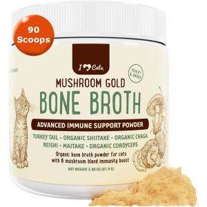 image:imageiHeartCats Bone Broth for Cats  Bone Broth amp Mushroom Gold Powder Supplement for Immune System Support Improved Mobility amp Flexibility and Natural Detox  Turkey Tail Mushroom for Cats