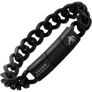 image:imageHero Company Black Cuban Link Bracelet for Men Never Retreat Alpha Wolf  Helps Pair Veterans with a Service Dog or Shelter Dog