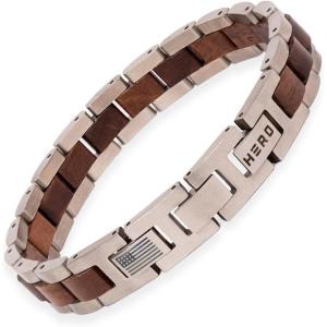 image:imageHero Company Bowie Frontiersman Mens Bracelet  Stainless Steel amp Wood Link Bracelet for Men  Helps Pair Veterans with a Service Dog or Shelter Dog