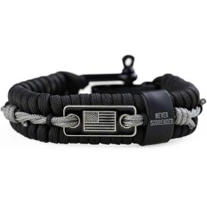 image:imageHero Company Never Forgotten Paracord Bracelet  Tactical Survival Bracelet for Men with Bronze USA Flag  Helps Pair Military Veterans with a Companion DogBlackGrey