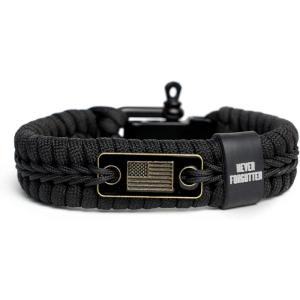 image:imageHero Company Never Forgotten Paracord Bracelet  Tactical Survival Bracelet for Men with Bronze USA Flag  Helps Pair Military Veterans with a Companion DogBlack