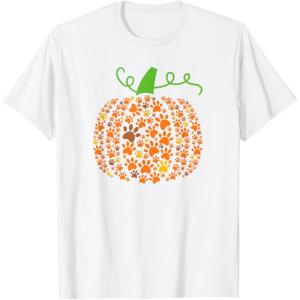 image:imagePumpkin Made of Paw Prints Fall Dog Lover Halloween Design TShirt for Men Women KidsWhite