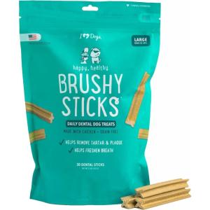 image:imageiHeartDogs Brushy Sticks  Dental Treats for Dogs Removes Plaque and Tartar Buildup  GrainFree Dog Teeth Cleaning Chews Made with Chicken  30 Mini Sticks1 Count Pack of 30