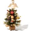 image:imageFaux Christmas Tree 14 with Lights and Cat Angel Tree Topper  Includes 7Piece Cat Ornament Set BatteryOperated LED Lights Flocking Red Berries amp Pinecones