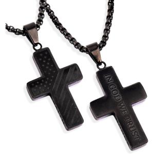 image:imageHero Company In God We Trust American Flag Cross Necklace for Men  Stainless Steel Christian Necklace  Helps Pair Veterans with a Service Dog or Shelter Dog