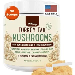 image:imageiHeartDogs Turkey Tail Mushroom for Dogs for Lumps Bumps amp Lipomas with Bone Broth and 6 Mushroom Blend Powder